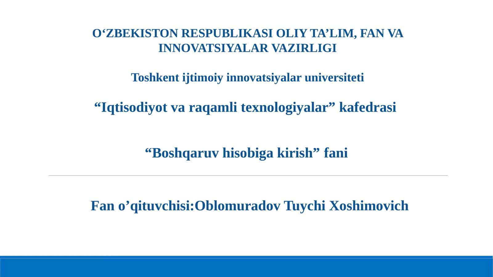 Boshqaruv hisobi fani 1
