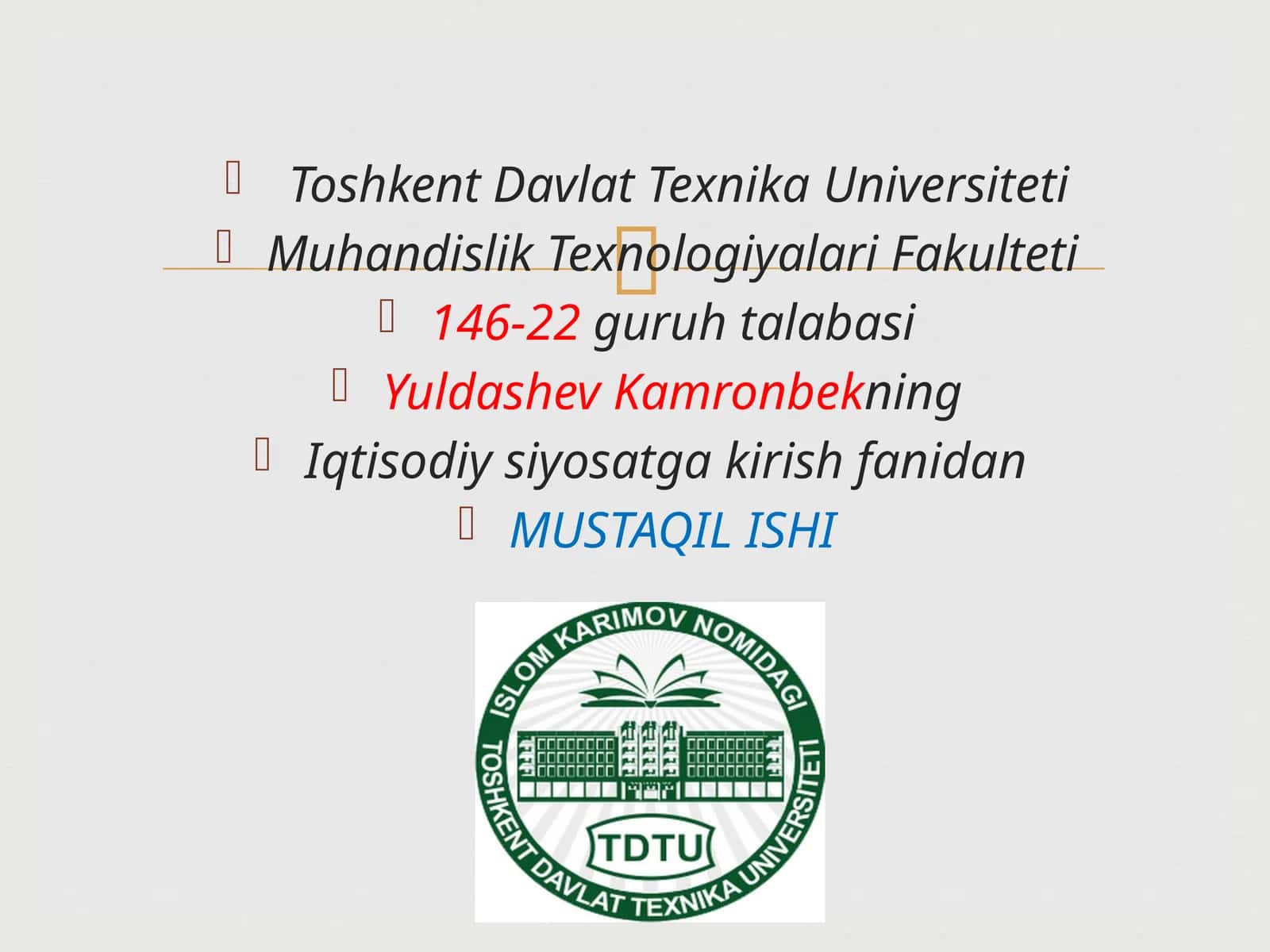 Iqtisodiysiyosatgakirishfanidan MUSTAQIL ISHI 1