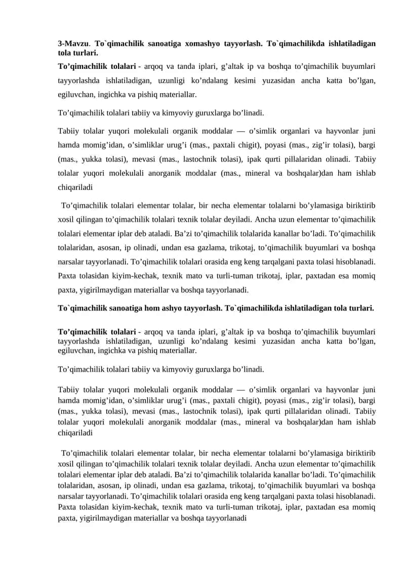 To`qimachilik sanoatiga xomashyo tayyorlash 1