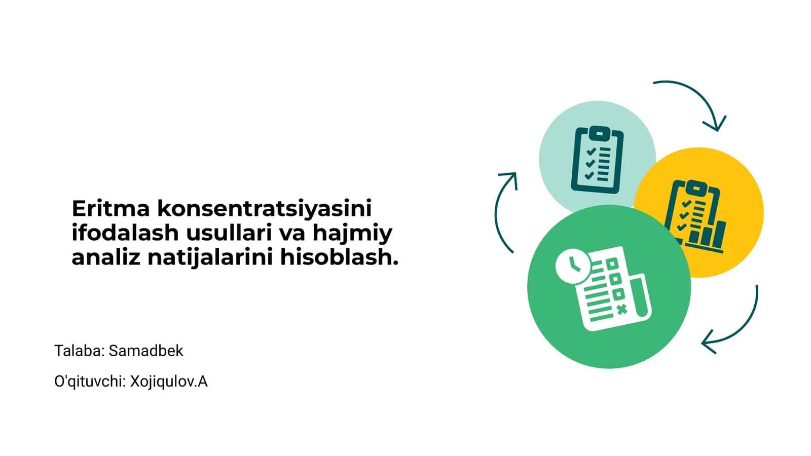Eritma konsentratsiyasini ifodalash usullari va hajmiy analiz natijalarini hisoblash 1