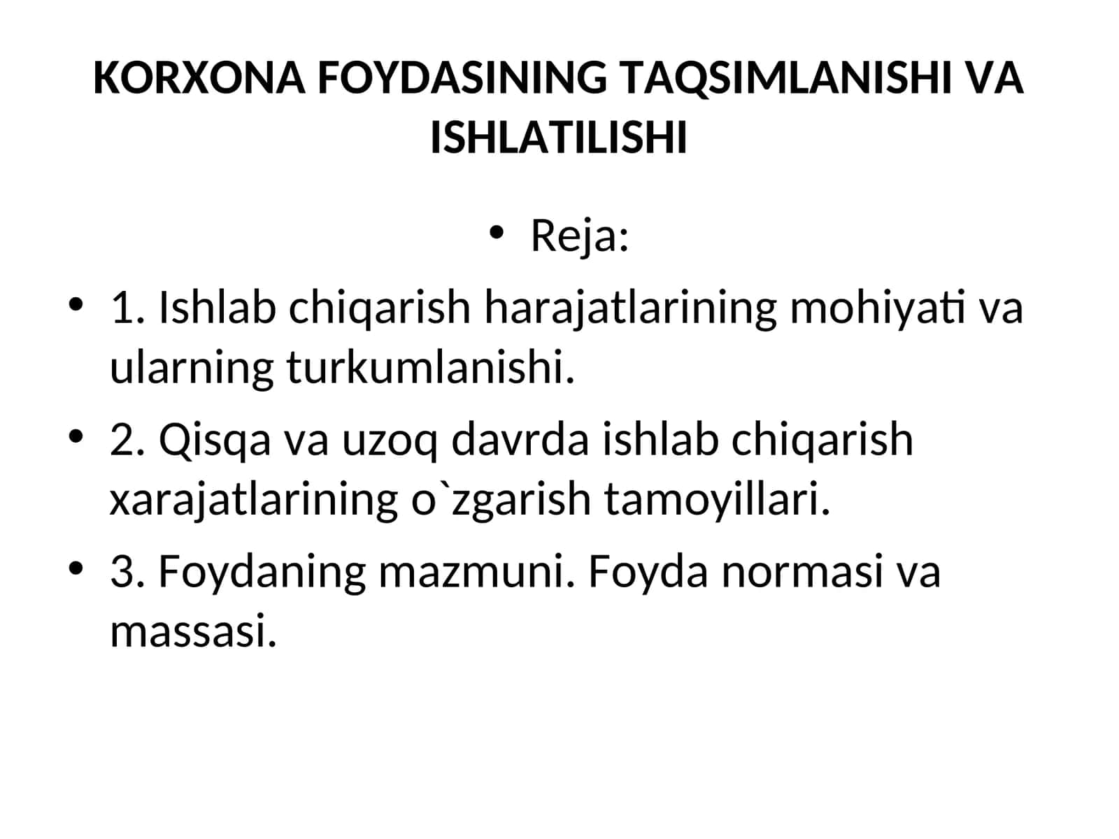 KORXONA FOYDASINING TAQSIMLANISHI VA ISHLATILISHI 1