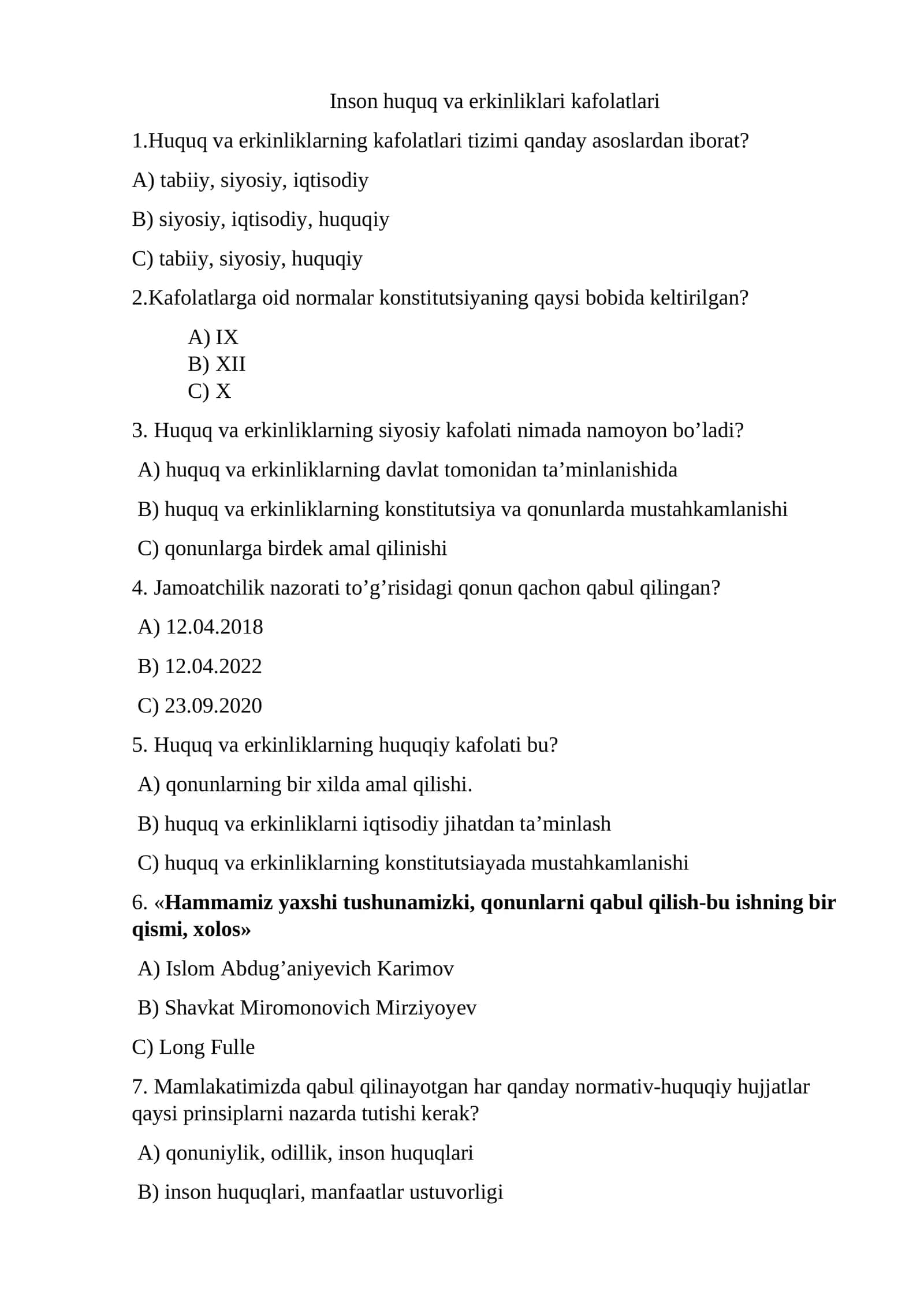 Inson huquq va erkinliklari kafolatlari 1