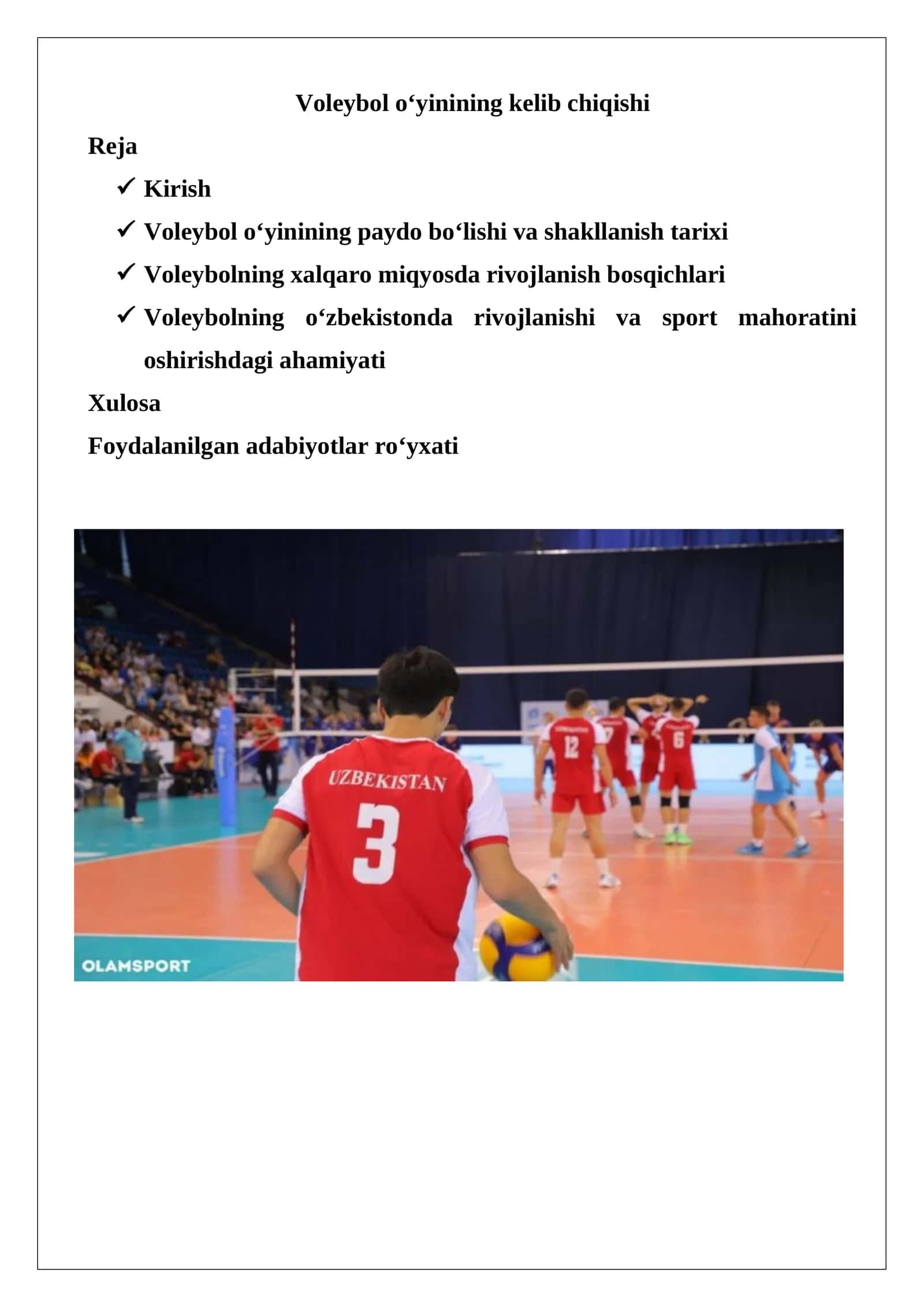 Voleybol o‘yinining kelib chiqishi 1