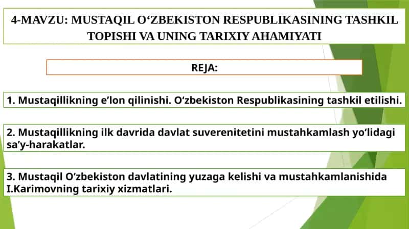 Mustaqil o‘zbekiston respublikasining tashkil topishi va uning tarixiy ahamiyati 1