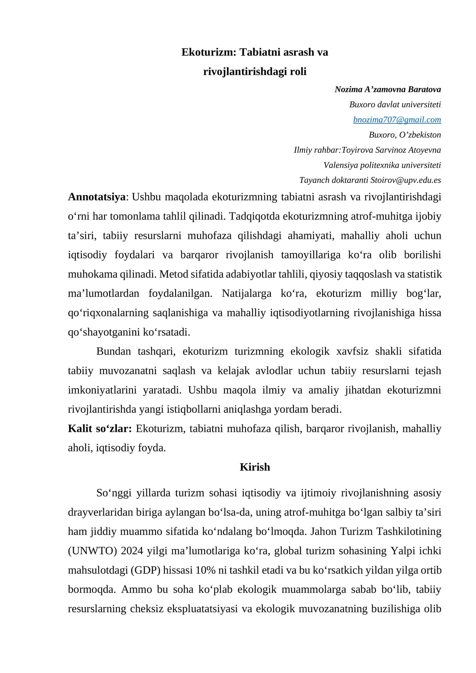 Ekoturizm: Tabiatni asrash va rivojlantirishdagi roli 1