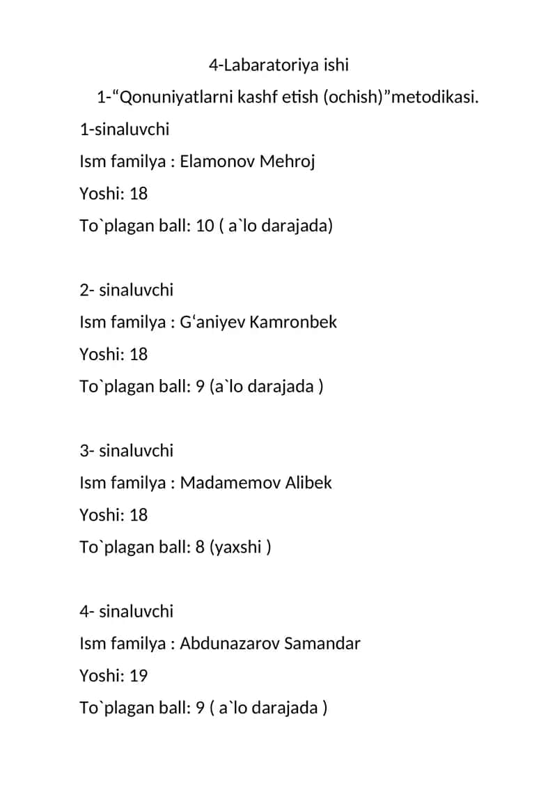 Fikrlash jarayoning labilligi-rigidligini “So‘zli labirin metodikasi orqali aniqlash 1