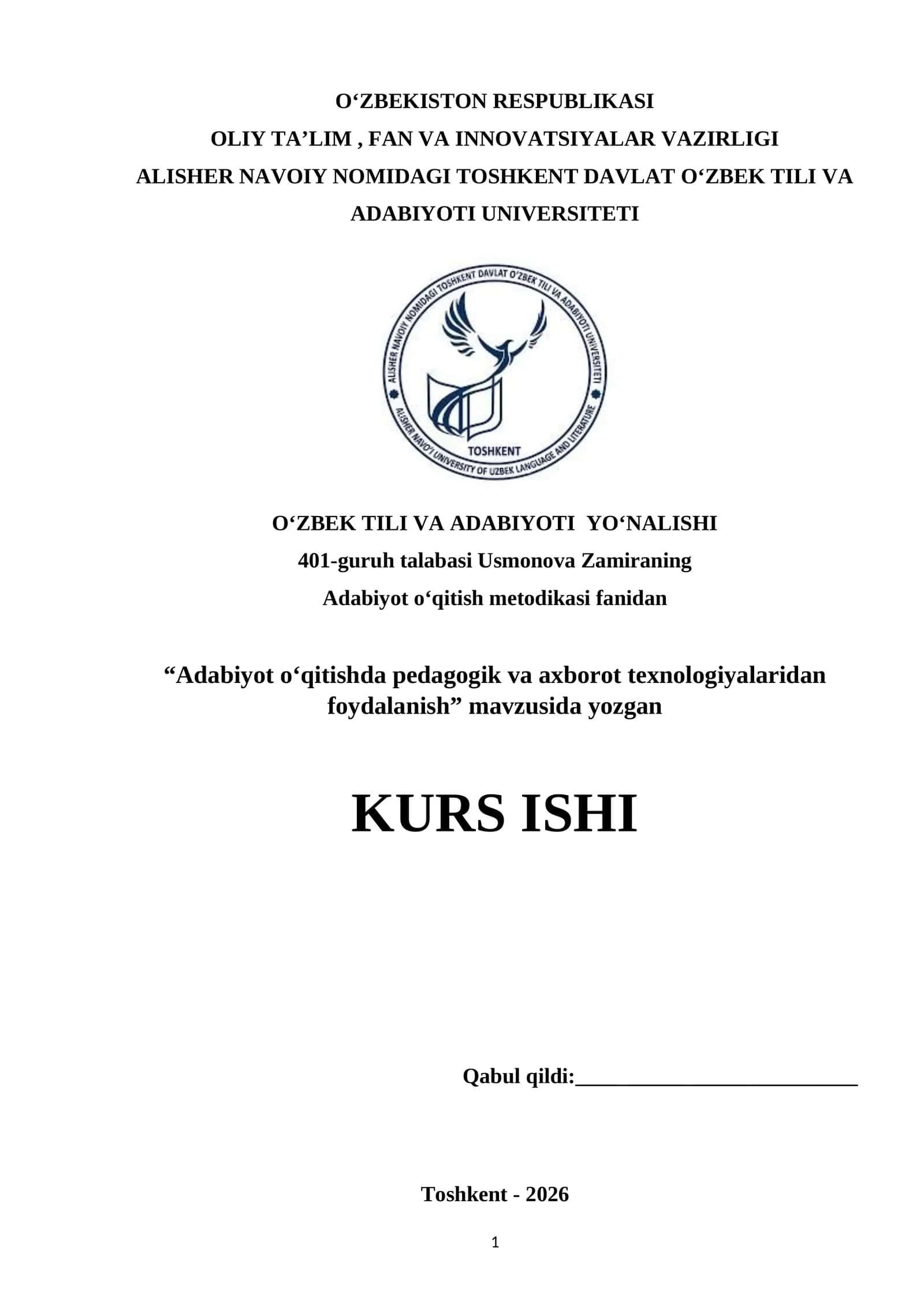 "Adabiyot o‘qitishda pedagogik va axborot texnologiyalaridan foydalanish" 1
