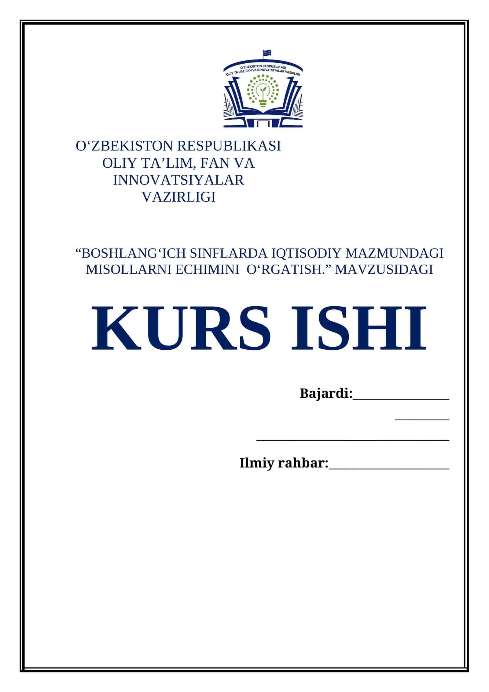 BOSHLANG‘ICH SINFLARDA IQTISODIY MAZMUNDAGI MISOLLARNI YECHIMINI O‘RGATISH 1
