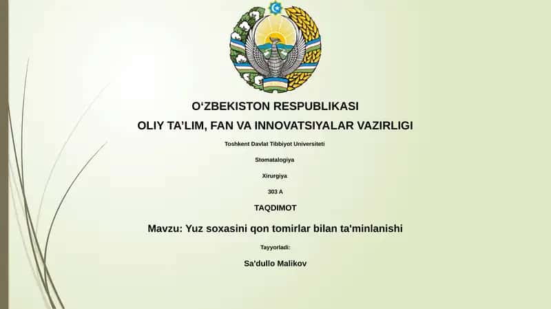 Yuz soxasini qon tomirlar bilan ta'minlanishi 1