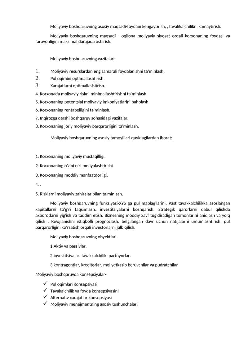 Moliyaviy boshqaruvning asosiy maqsadi 1