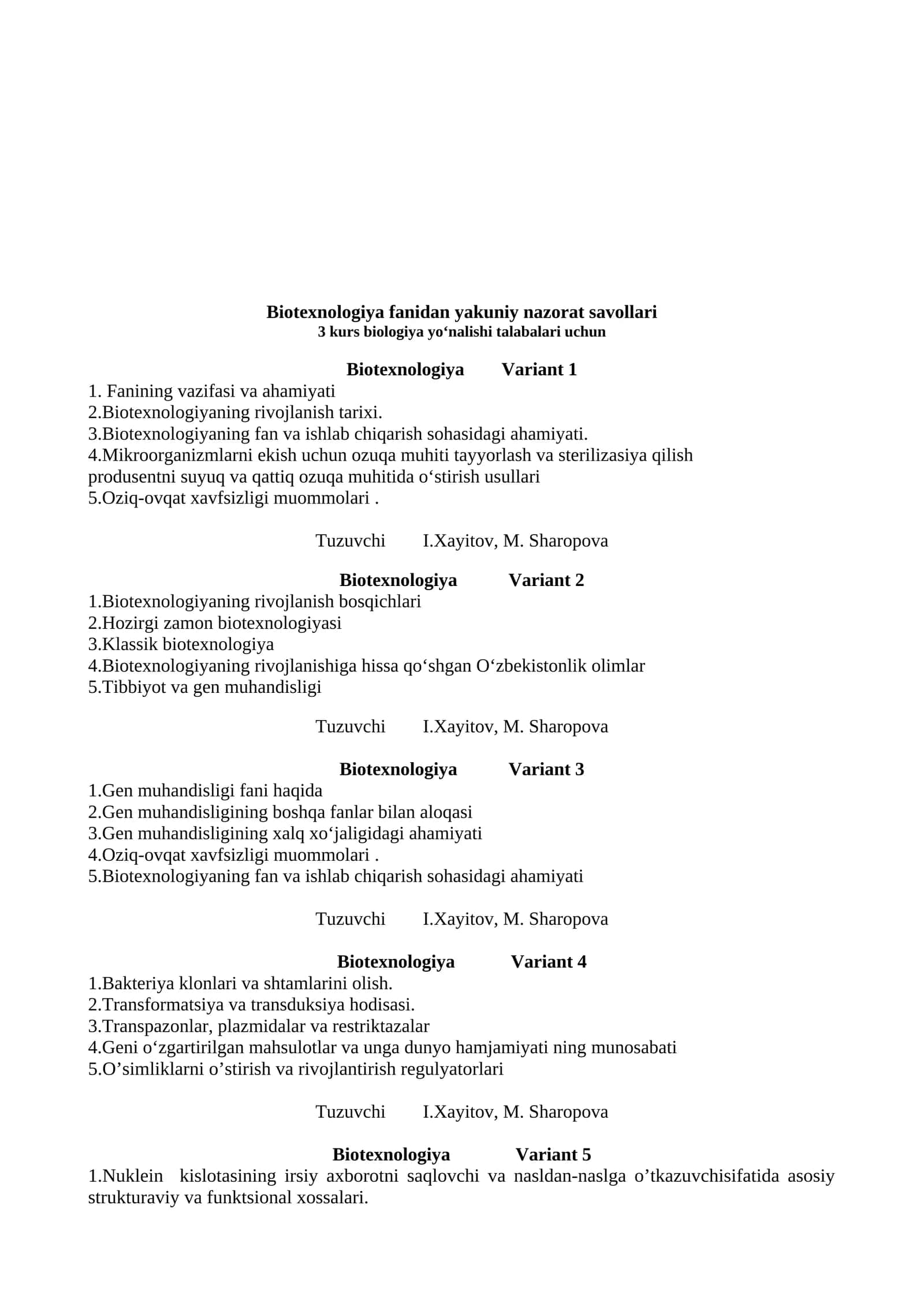 Biotexnologiya Variant 4 1