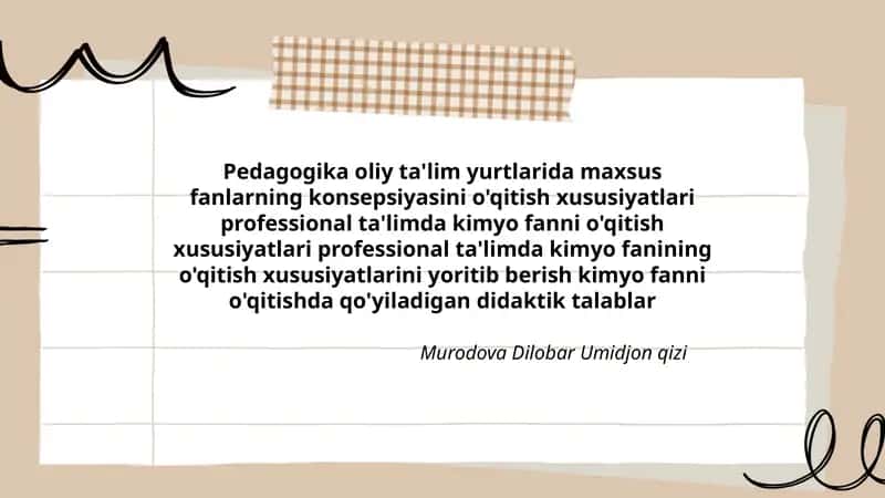 Pedagogika oliy ta'lim yurtlarida maxsus fanlarning konsepsiyasini o'qitish xususiyatlari 1