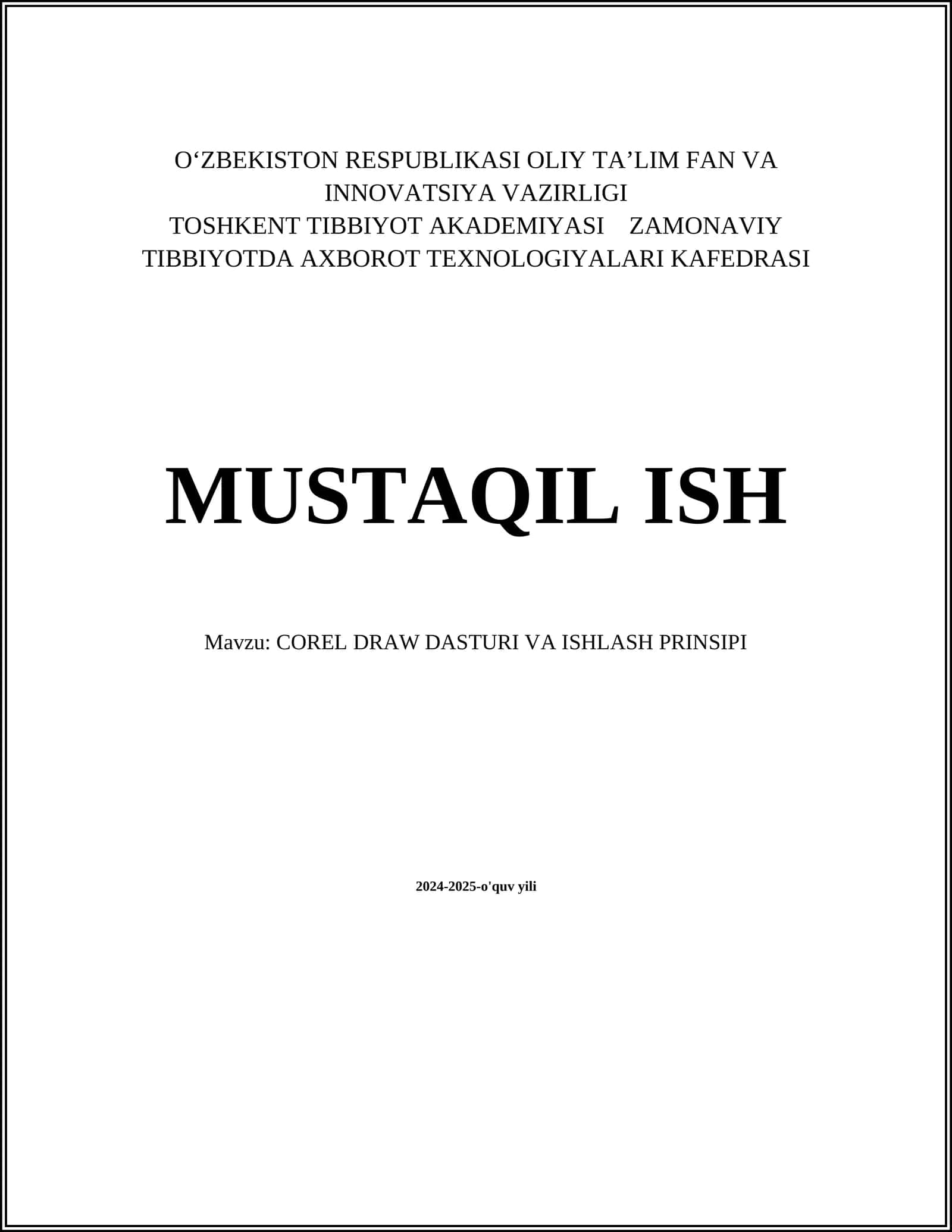 COREL DRAW DASTURI VA ISHLASH PRINSIPI 1