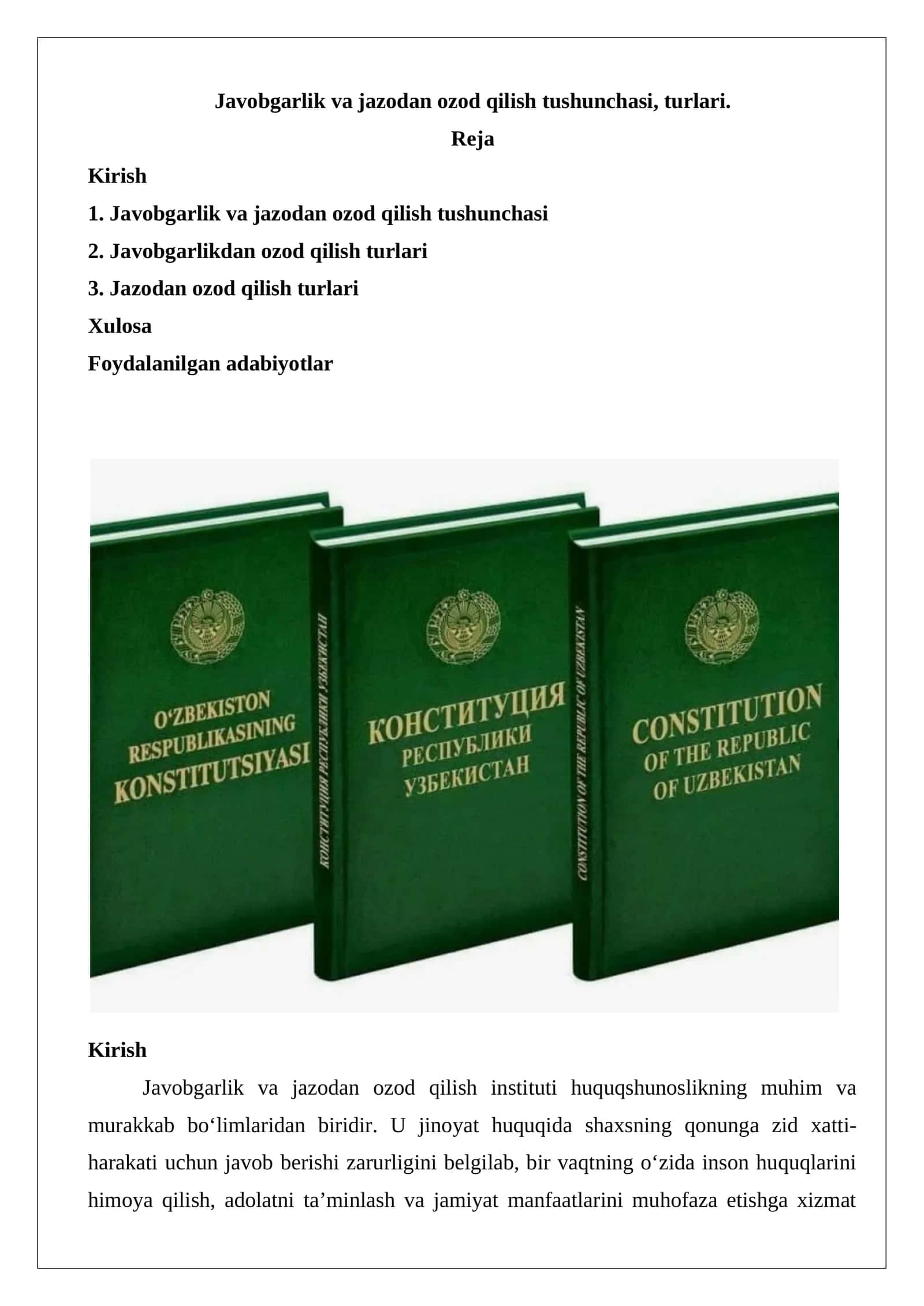Javobgarlik va jazodan ozod qilish tushunchasi, turlari 1
