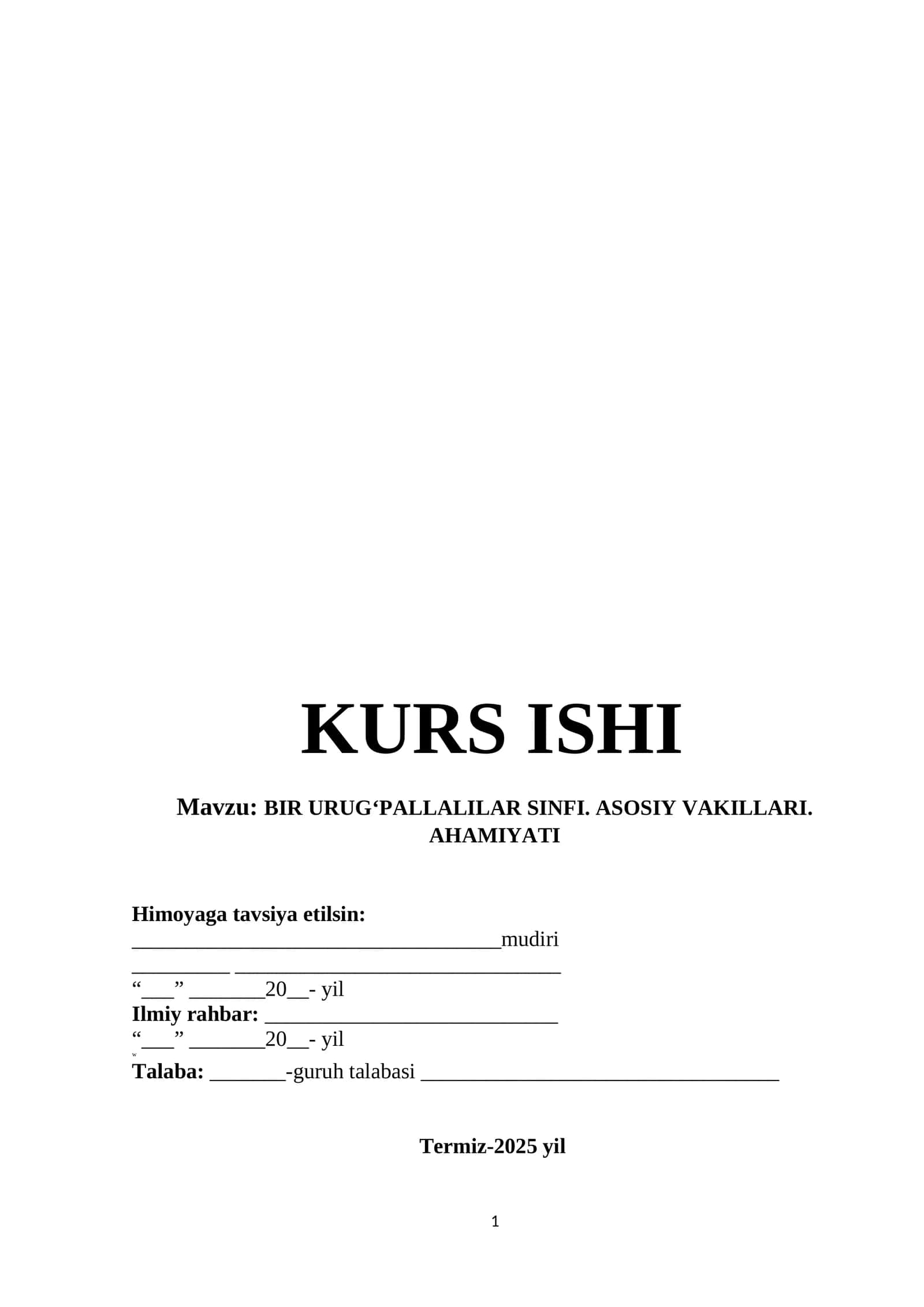BIR URUGʻPALLALILAR SINFI. ASOSIY VAKILLARI. AHAMIYATI 1