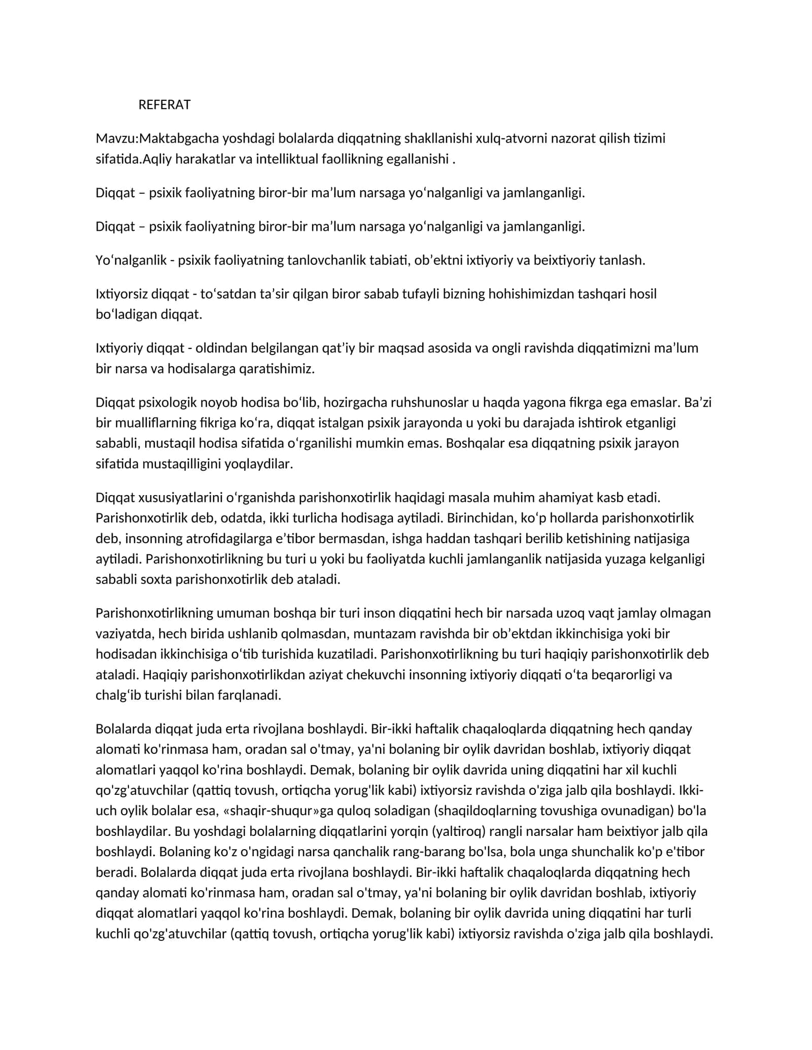 Maktabgacha yoshdagi bolalarda diqqatning shakllanishi xulq-atvorni nazorat qilish tizimi sifatida 1