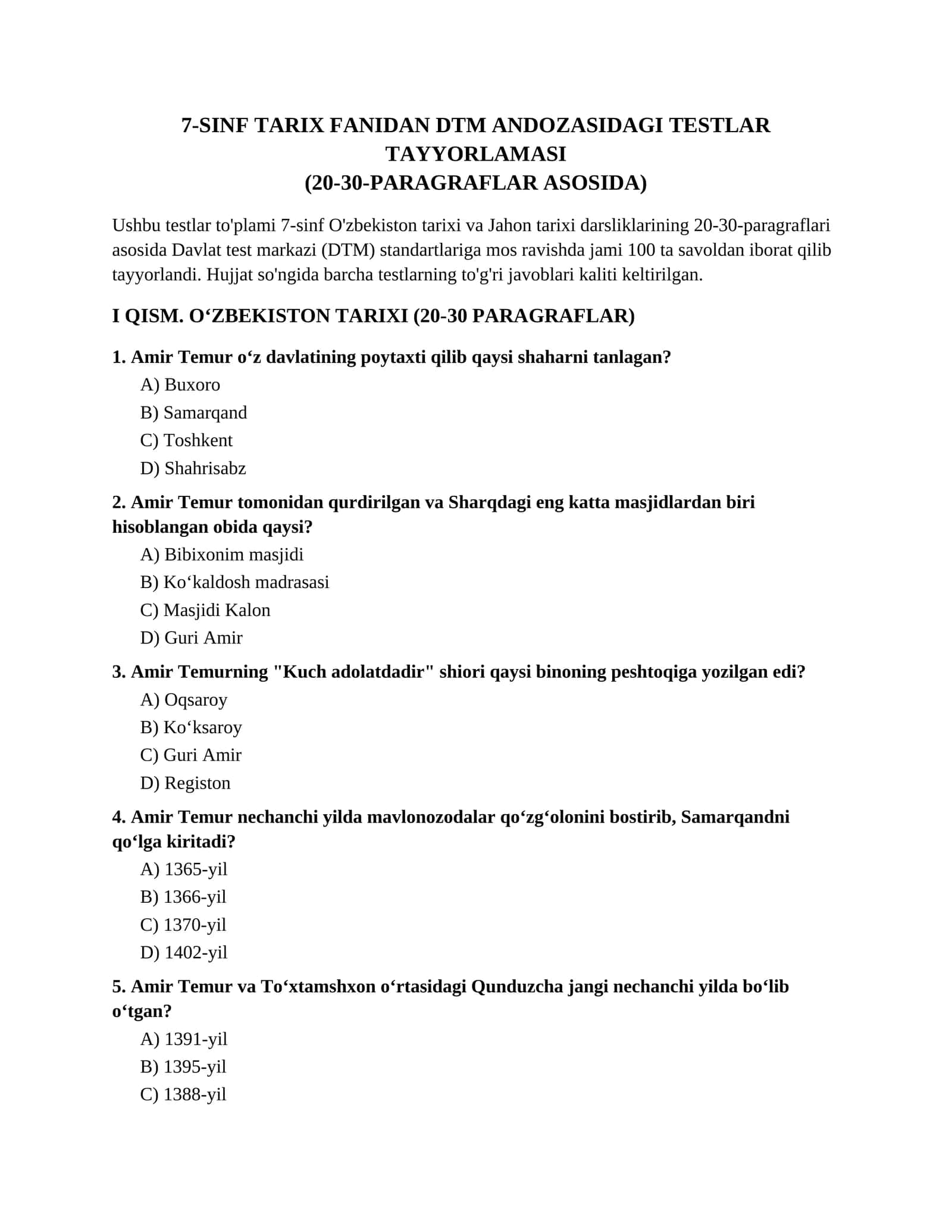 7-SINF TARIX FANIDAN DTM ANDOZASIDAGI TESTLAR TAYYORLAMASI6 1
