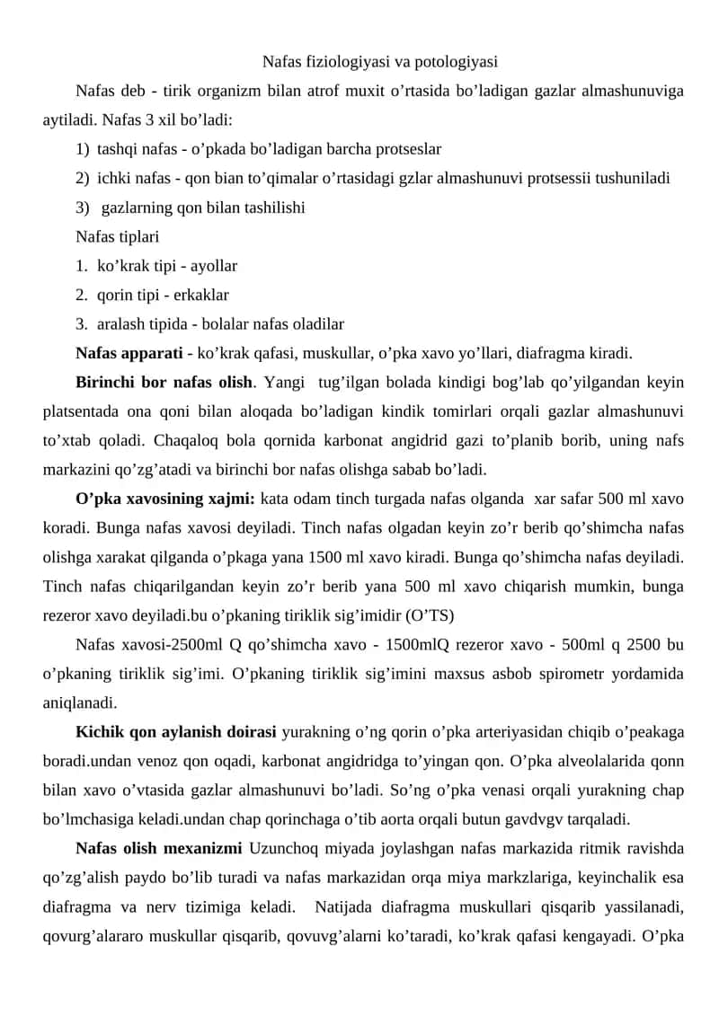 Nafas fiziologiyasi va potologiyasi 1