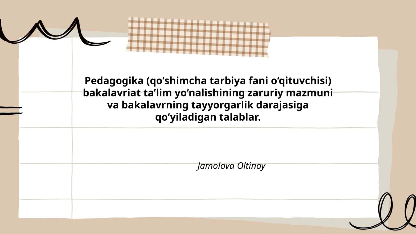 Pedagogika (qo‘shimcha tarbiya fani o‘qituvchisi) bakalavriat ta’lim yo‘nalishining zaruriy mazmuni va bakalavrning tayyorgarlik darajasiga qo‘yiladigan talablar 1
