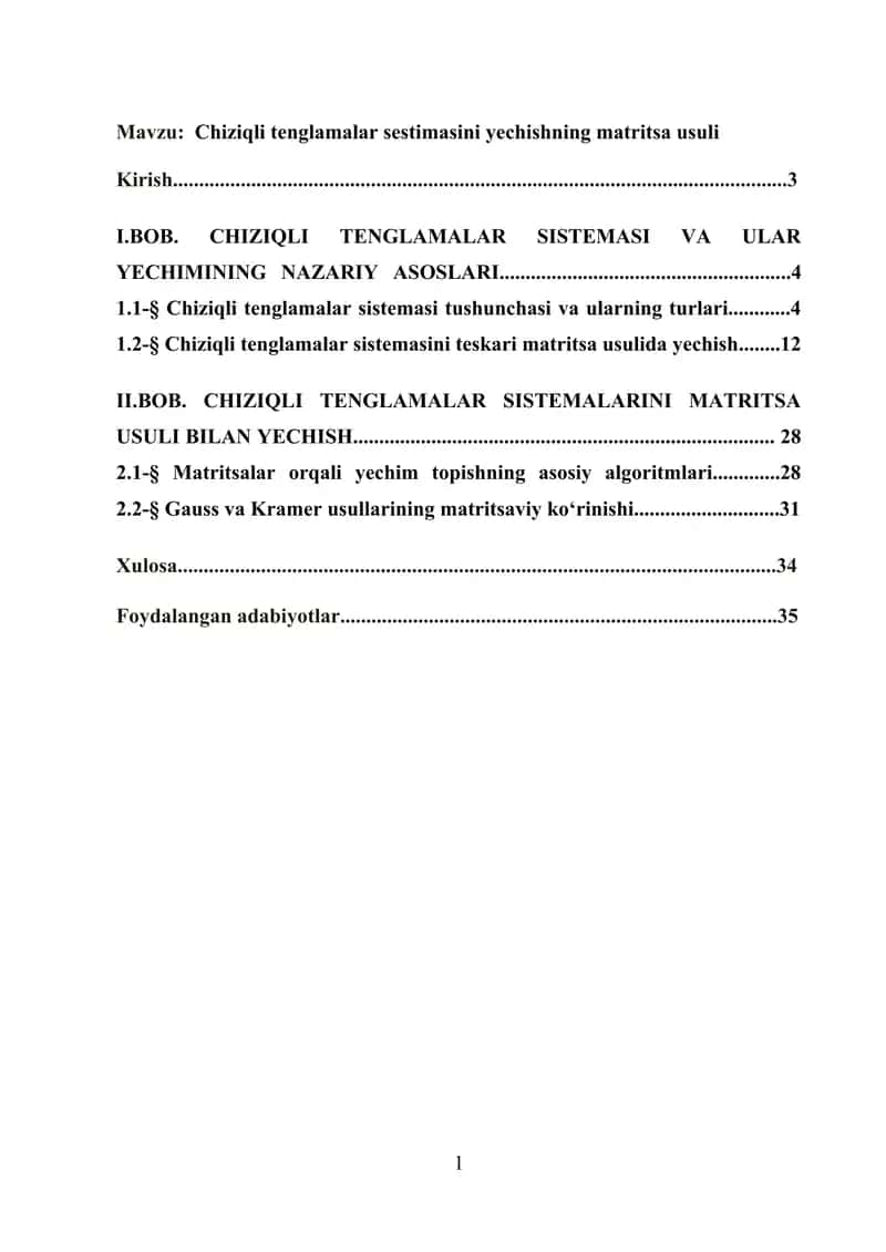 Chiziqli Tenglamalar Sestimasini Yechishning Matritsa Usuli 1
