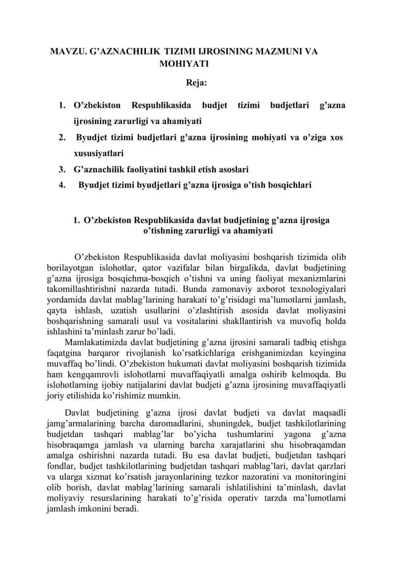 G’AZNACHILIK TIZIMI IJROSINING MAZMUNI VA MOHIYATI 1
