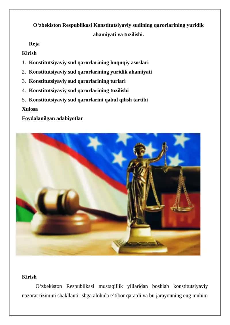 O‘zbekiston Respublikasi Konstitutsiyaviy sudining qarorlarining yuridik ahamiyati va tuzilishi 1