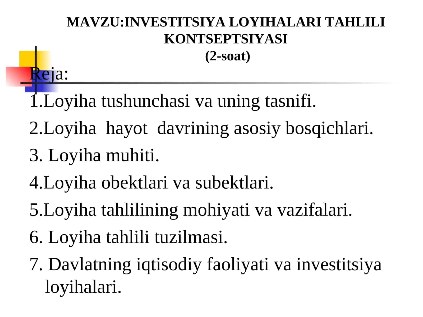 INVESTITSIYALОYIHALARITAHLILI KОNTSЕPTSIYASI 1