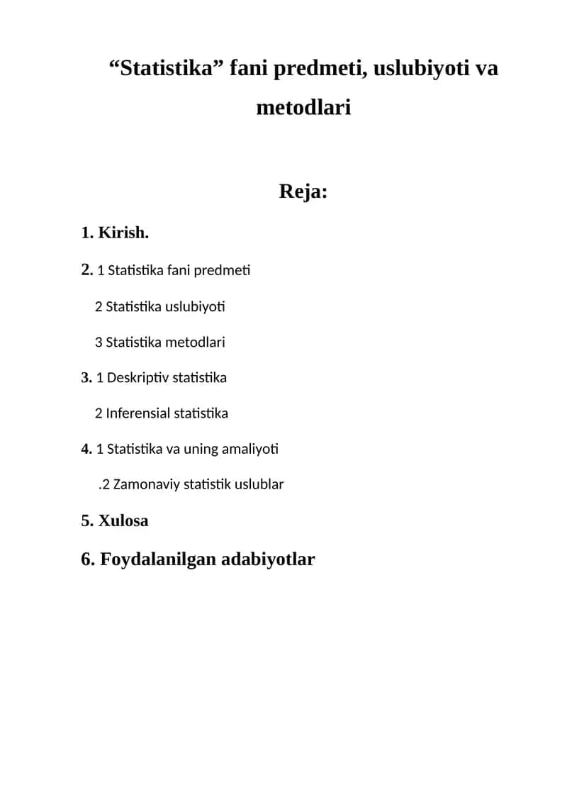 Statistika fani predmeti, uslubiyoti va metodlari 1