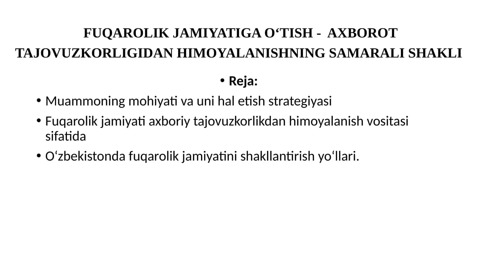 FUQAROLIK JAMIYATIGA O‘TISH ‑ AXBOROT TAJOVUZKORLIGIDAN HIMOYALANISHNING SAMARALISHAKLI 1