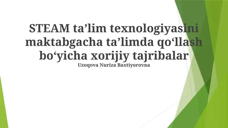Steam ta'lim texnologiyasini maktabgacha ta'limda qo'llash bo'yicha xorijiy tajribalar 1