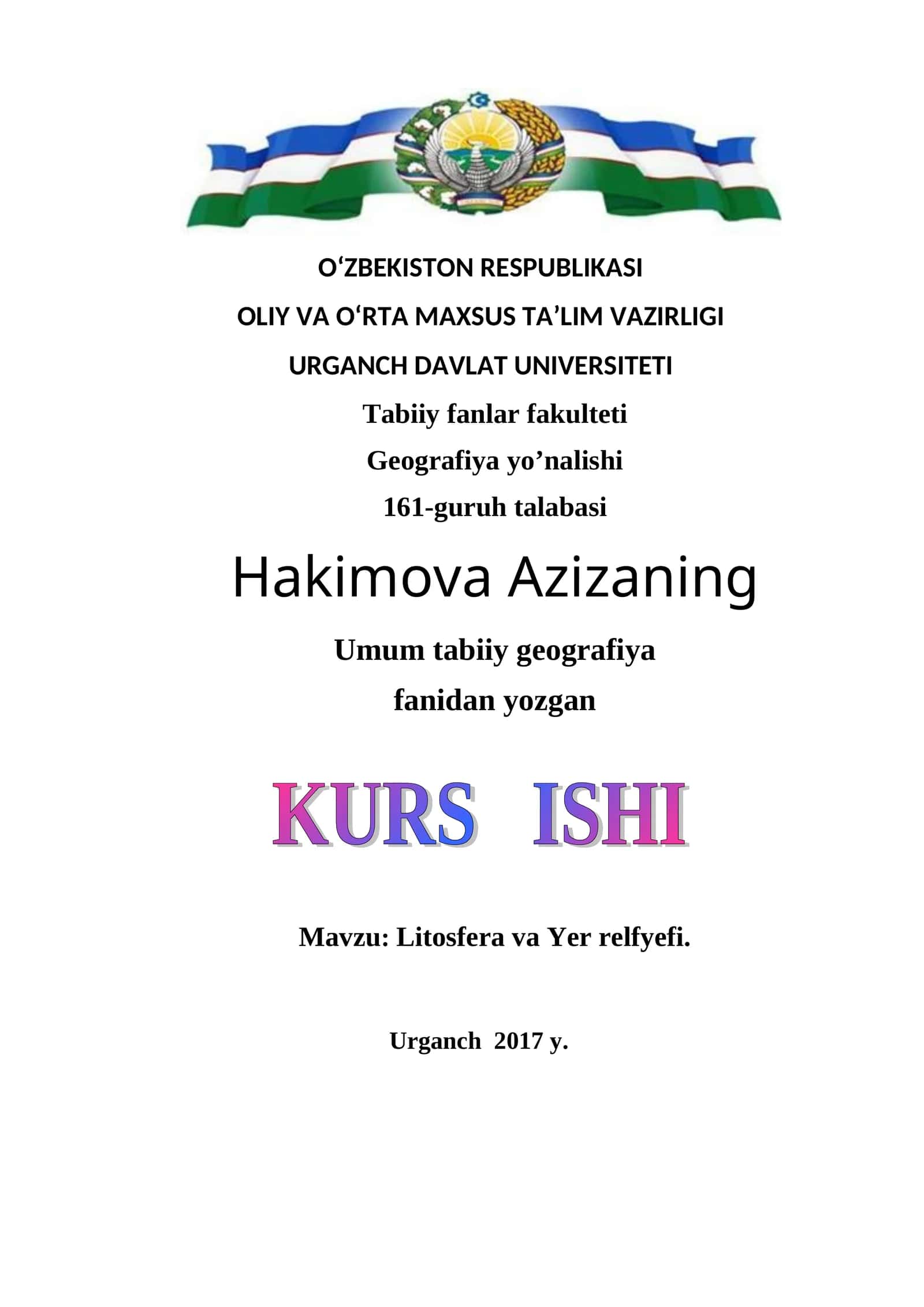 Umum tabiiy geografiya fanidan yozgan 1