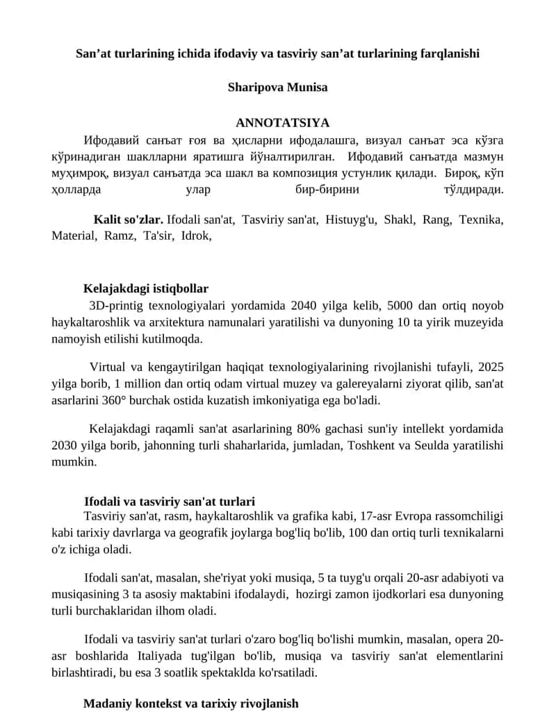 Ifodali va tasviriy san'at turlari 1