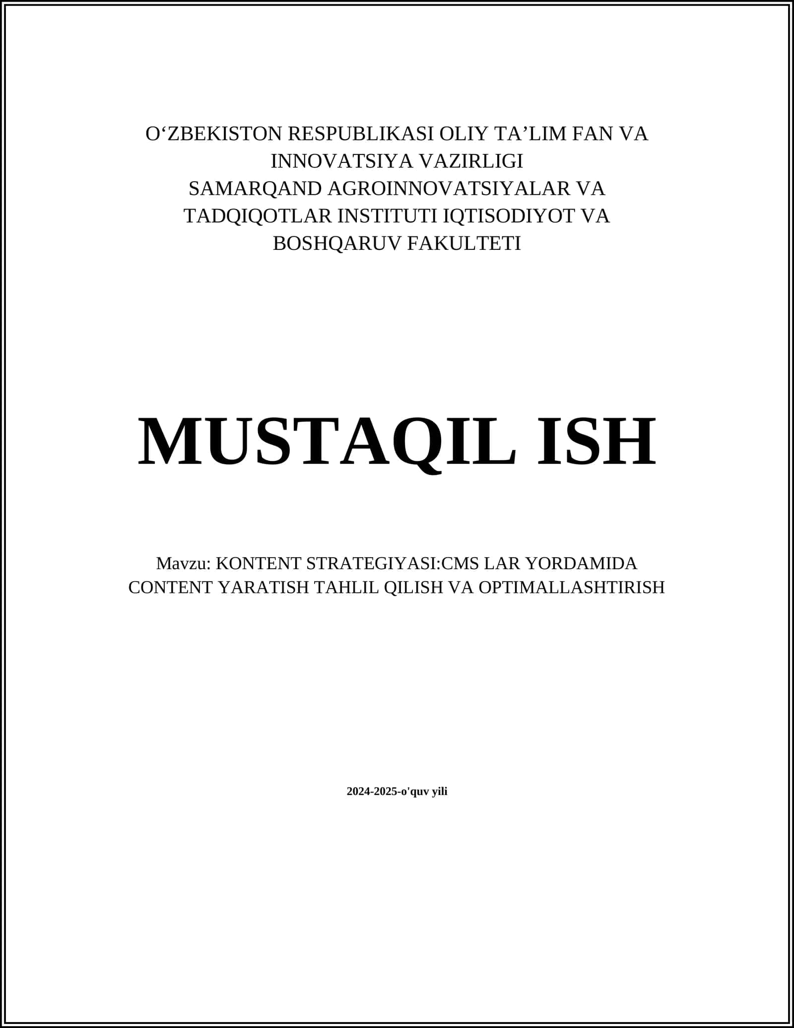 KONTENT STRATEGIYASI:CMS LAR YORDAMIDA CONTENT YARATISH TAHLIL QILISH VA OPTIMALLASHTIRISH 1