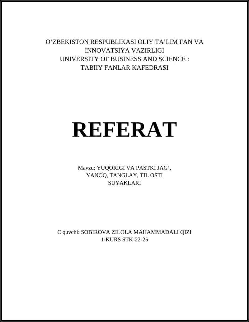 REFERAT: YUQORIGI VA PASTKI JAG’ 1