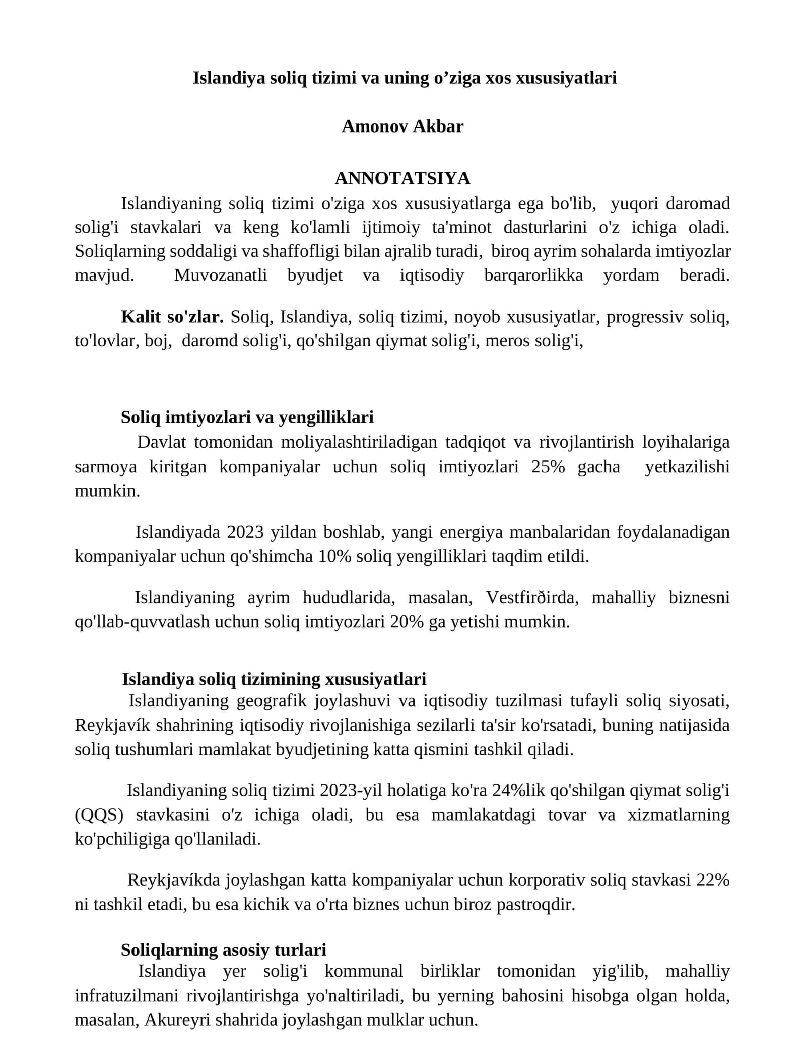 Islandiya soliq tizimi va uning o’ziga xos xususiyatlari 1