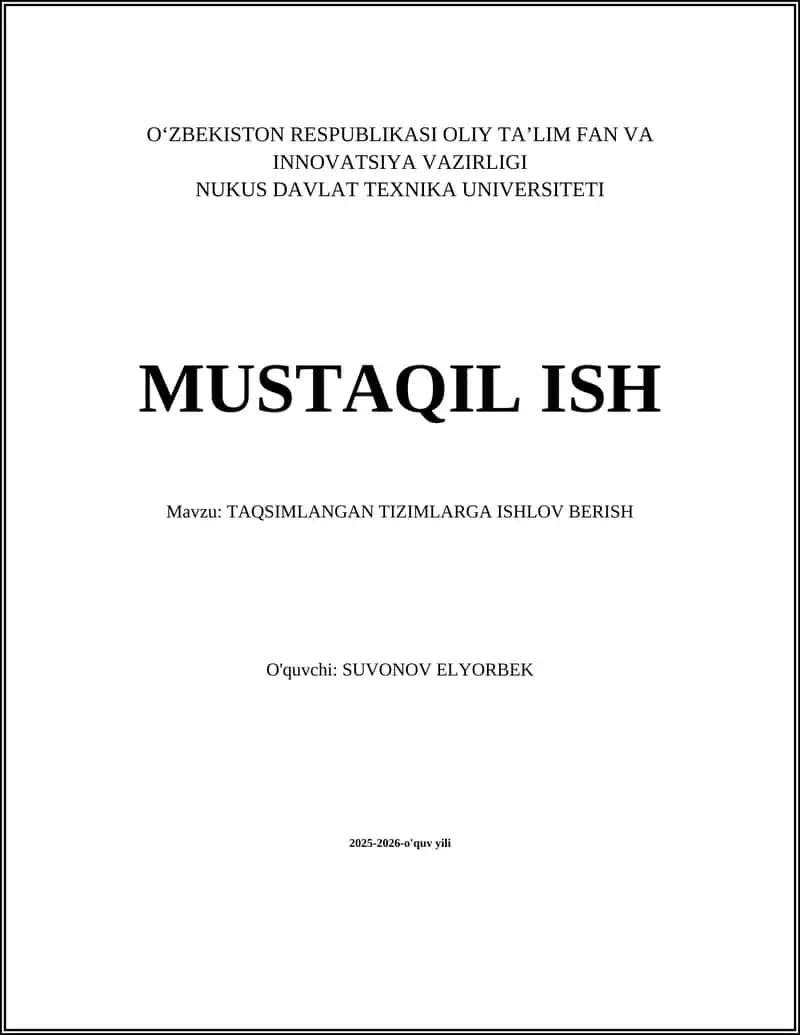 TAQSIMLANGAN TIZIMLARGA ISHLOV BERISH 1