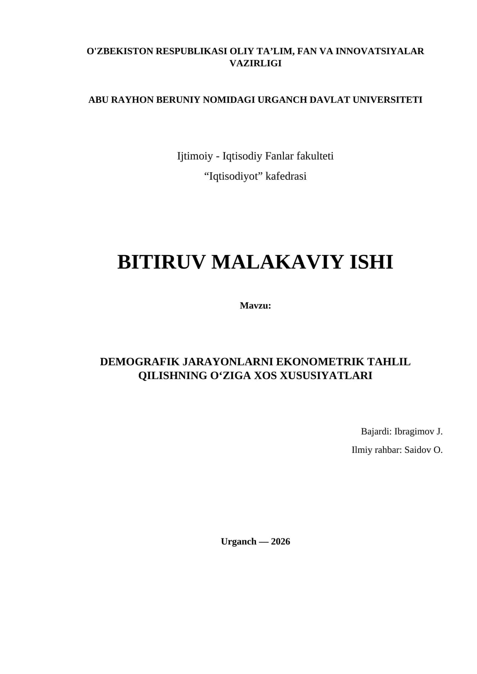 DEMOGRAFIK JARAYONLARNI EKONOMETRIK TAHLIL QILISHNING O‘ZIGA XOS XUSUSIYATLARI 1