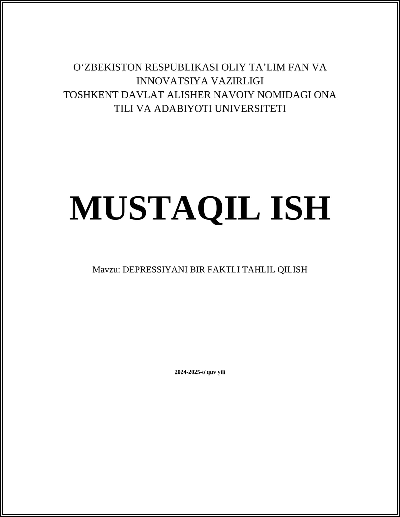 DEPRESSIYANI BIR FAKTLI TAHLIL QILISH 1