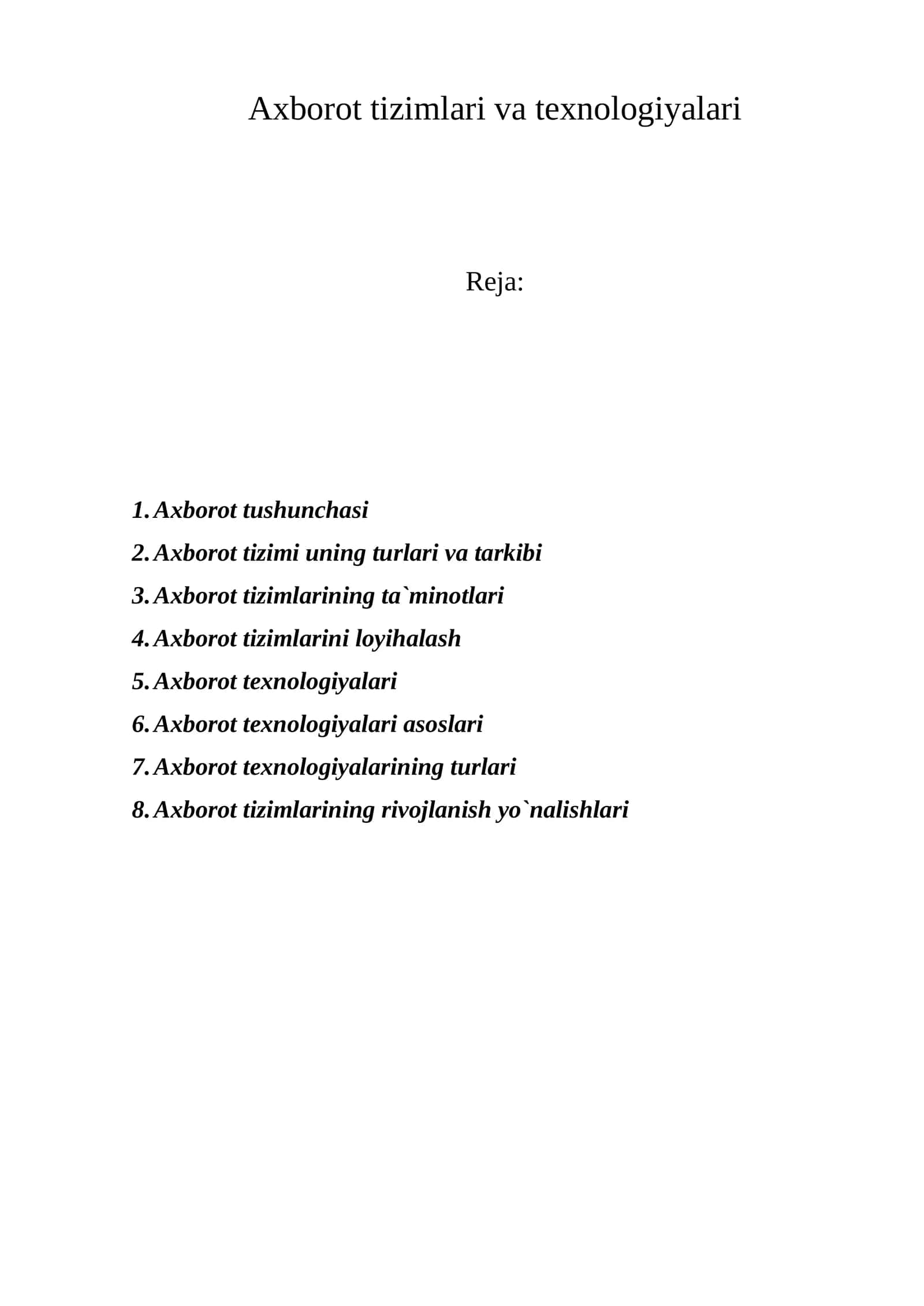 Axborot tizimlari va texnologiyalari 1