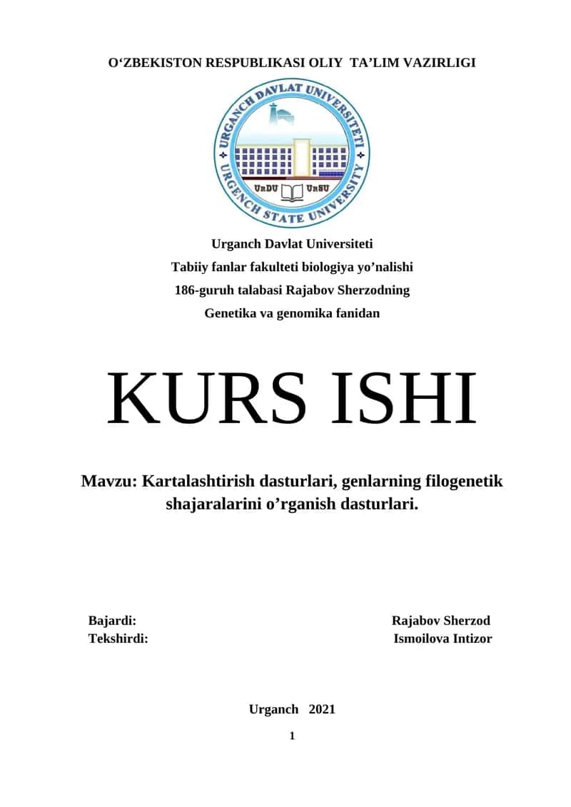 Kartalashtirish dasturlari, genlarning filogenetik shajaralarini o’rganish dasturlari 1