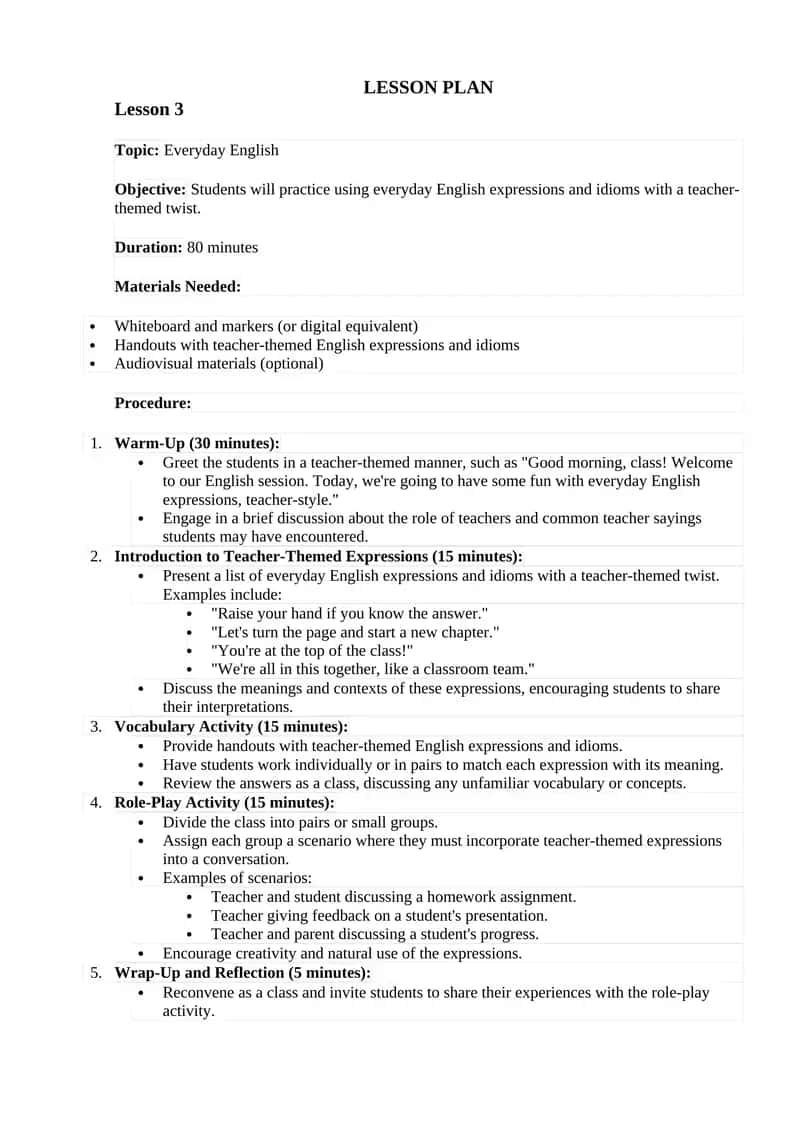 Everyday English Lesson Plan 1