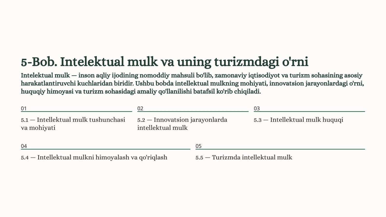 5-Bob. Intelektual mulk va uning turizmdagi o'rni 1