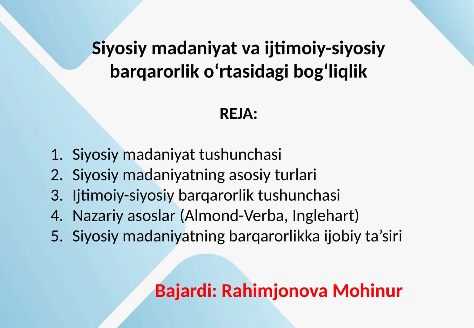 Siyosiy madaniyat va ijtimoiy-siyosiy barqarorlik o‘rtasidagi bog‘liqlik 1