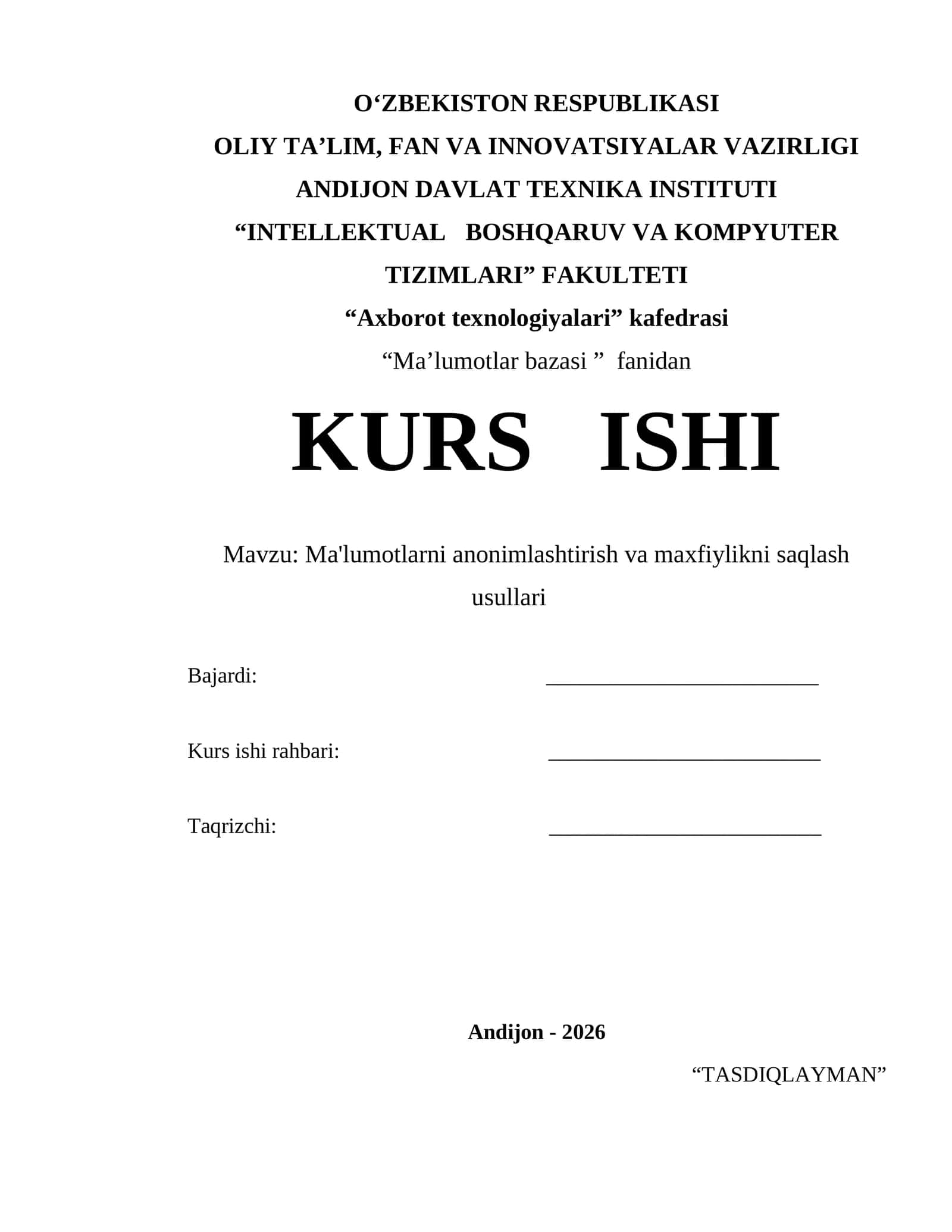 Ma'lumotlarni anonimlashtirish va maxfiylikni saqlash usullari 1