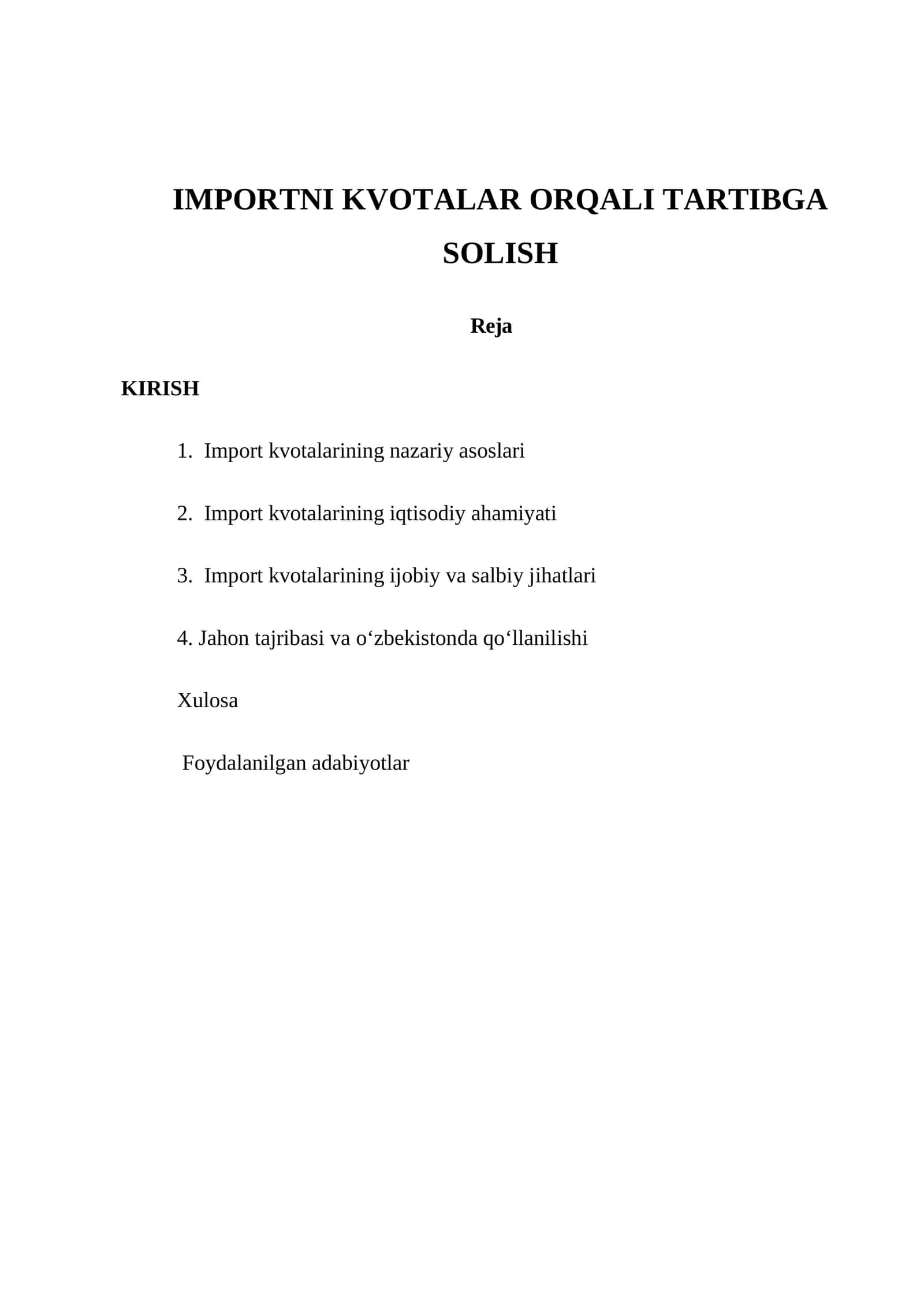 Importni kvotalar orqali tartibga solish 1