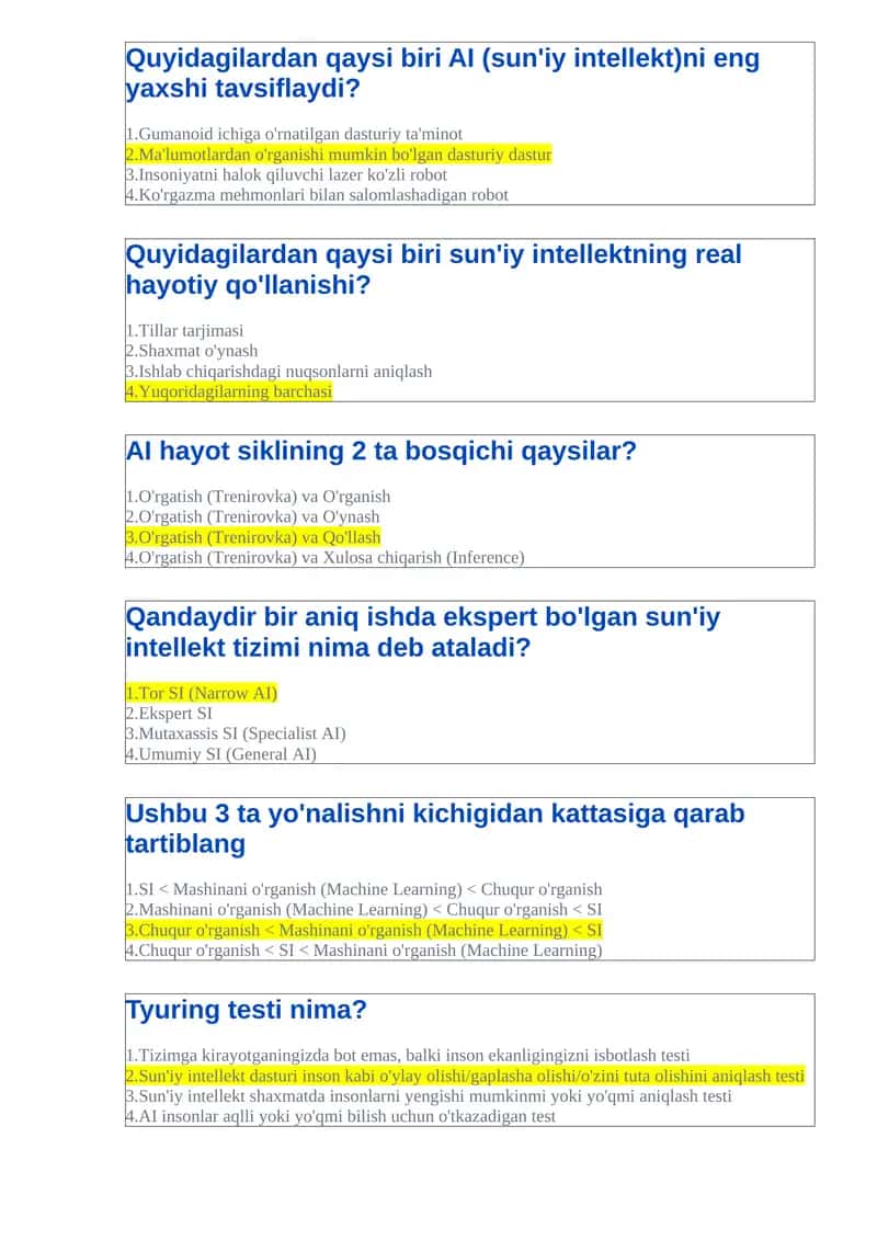 AI haqida savollar 1