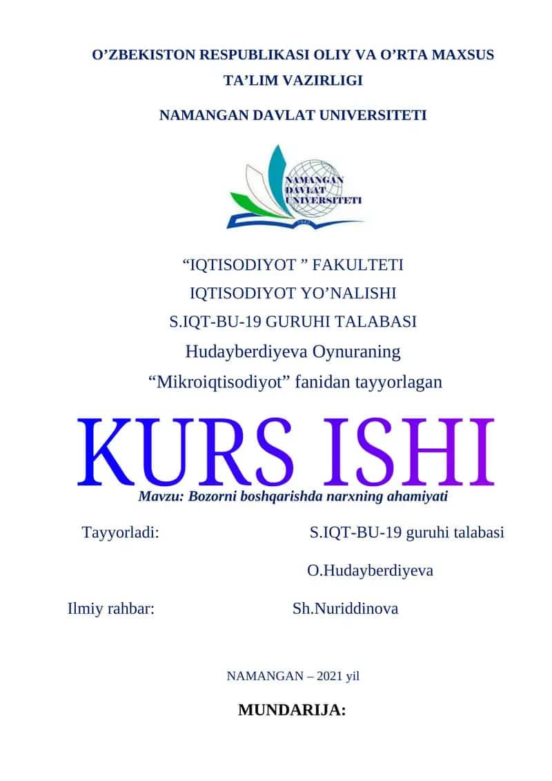 Mikroiqtisodiyot fanidan tayyorlagan dars materiallari 1