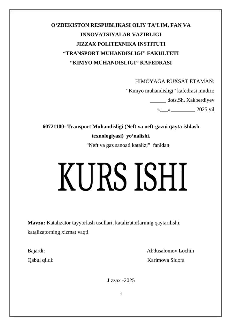 Katalizatorlarning tayyorlash usullari 1