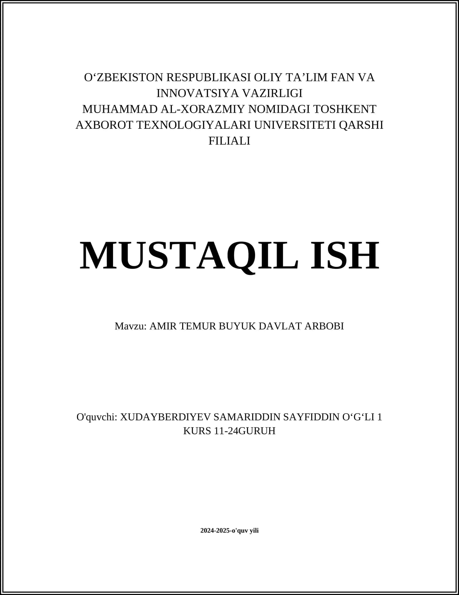 AMIR TEMUR BUYUK DAVLAT ARBOBI 1