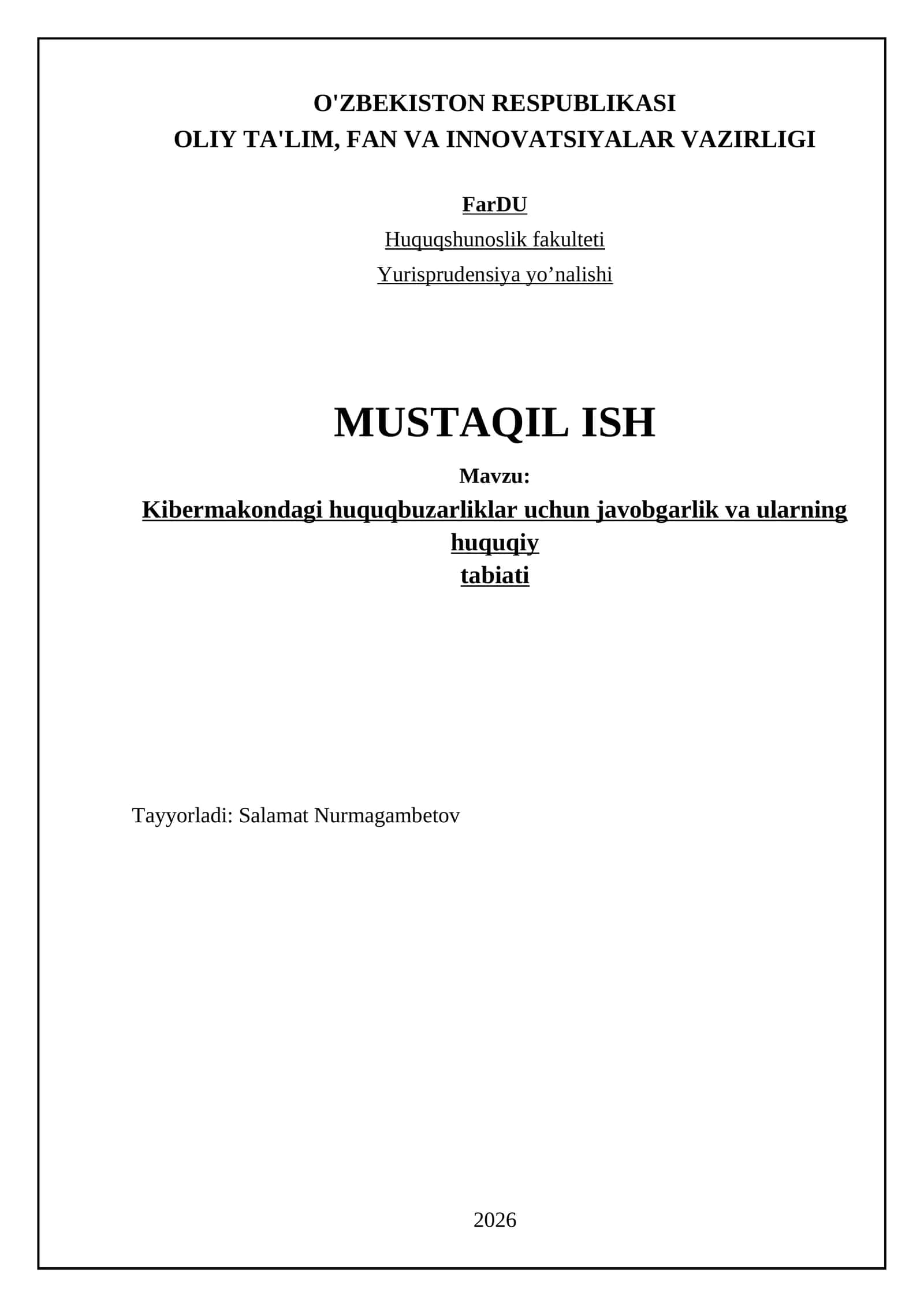Kibermakondagi huquqbuzarliklar uchun javobgarlik va ularning huquqiy tabiati 1